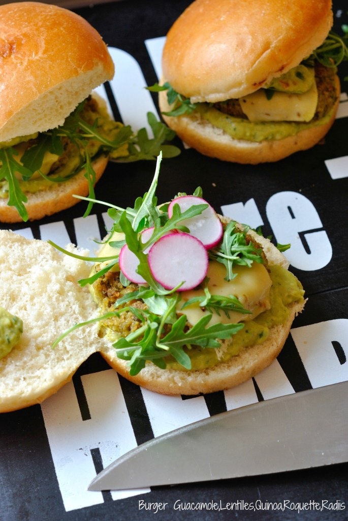 Burger Guacamole,Lentilles,Quinoa,Roquette,Radis 1