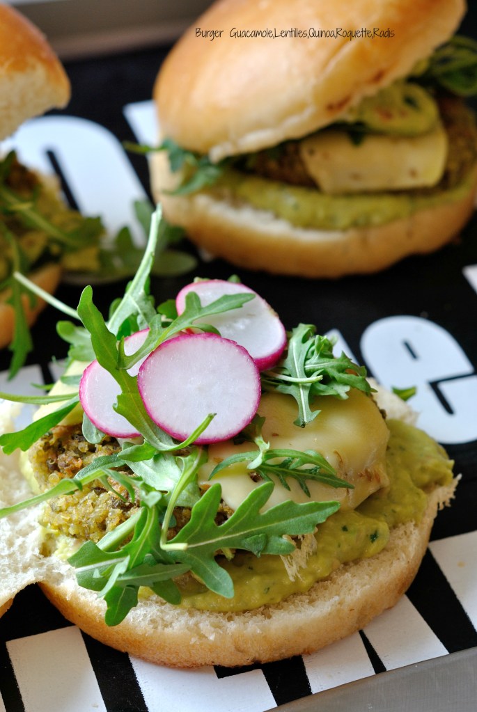 Burger Guacamole,Lentilles,Quinoa,Roquette,Radis 2